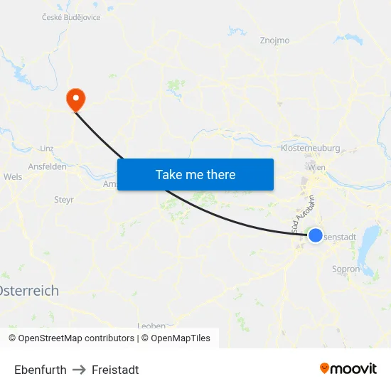 Ebenfurth to Freistadt map