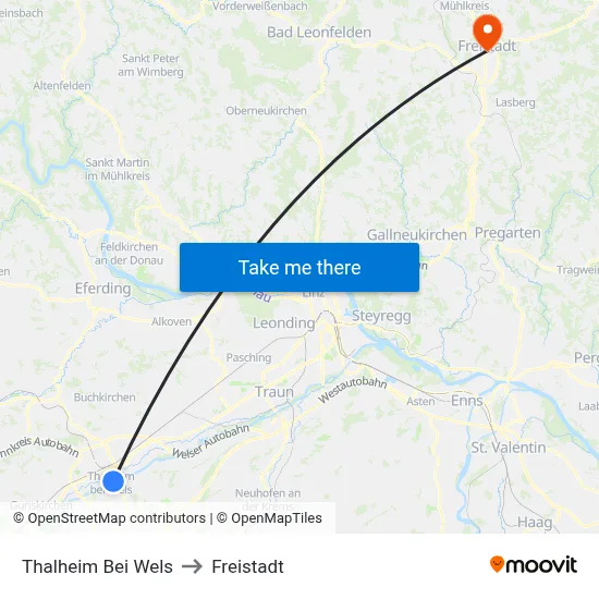 Thalheim Bei Wels to Freistadt map