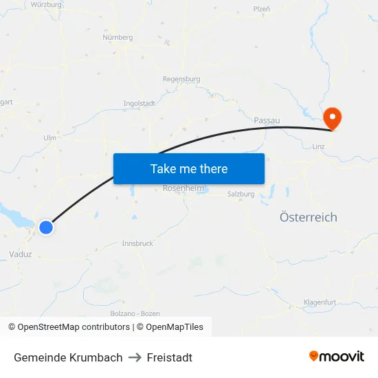 Gemeinde Krumbach to Freistadt map