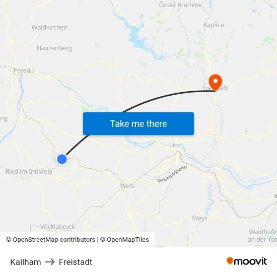 Kallham to Freistadt map