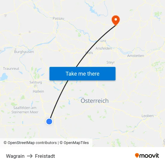 Wagrain to Freistadt map