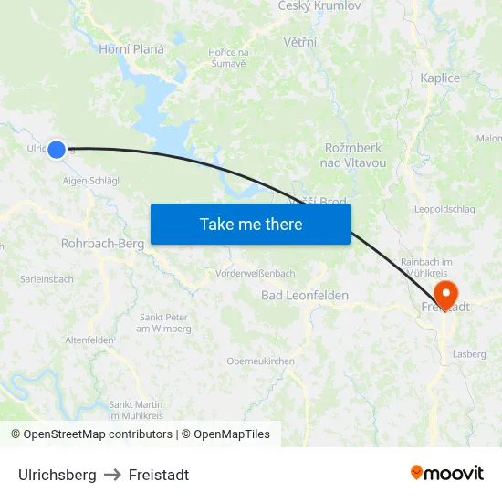 Ulrichsberg to Freistadt map