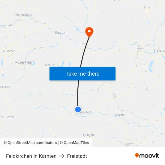 Feldkirchen In Kärnten to Freistadt map