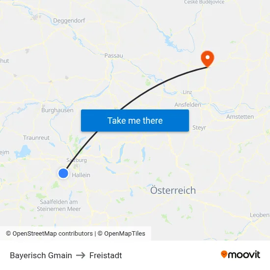 Bayerisch Gmain to Freistadt map