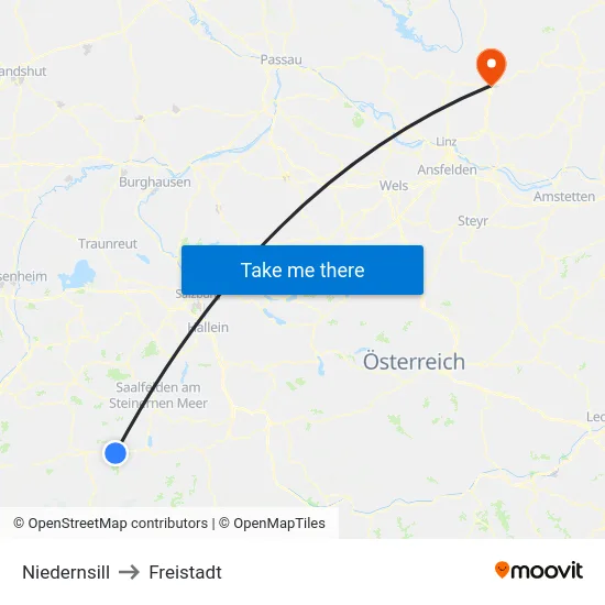 Niedernsill to Freistadt map
