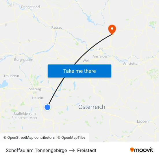Scheffau am Tennengebirge to Freistadt map