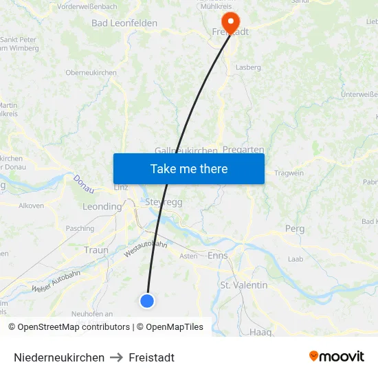 Niederneukirchen to Freistadt map
