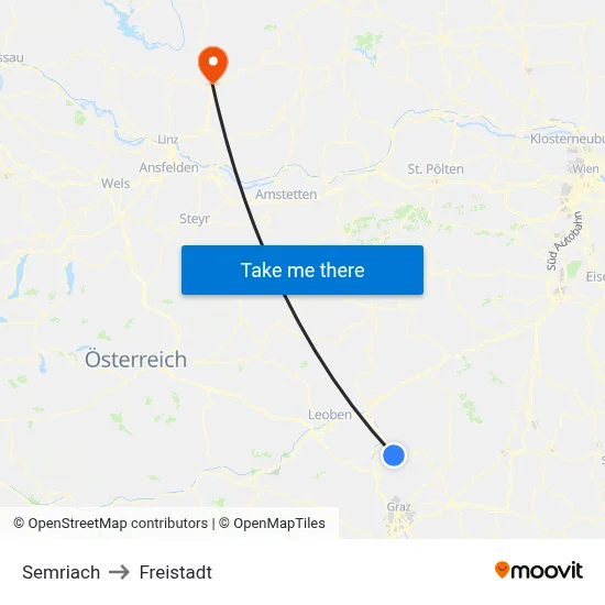 Semriach to Freistadt map
