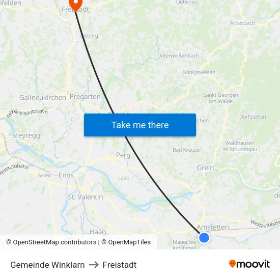 Gemeinde Winklarn to Freistadt map