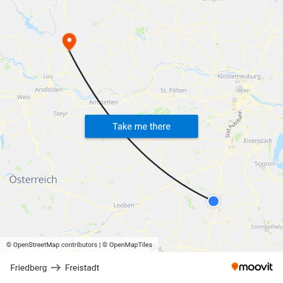 Friedberg to Freistadt map