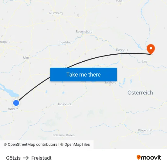 Götzis to Freistadt map