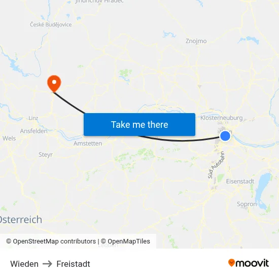 Wieden to Freistadt map