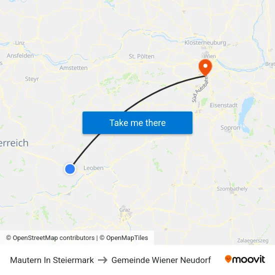 Mautern In Steiermark to Gemeinde Wiener Neudorf map