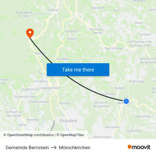 Gemeinde Bernstein to Mönichkirchen map