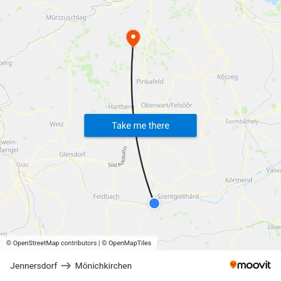 Jennersdorf to Mönichkirchen map