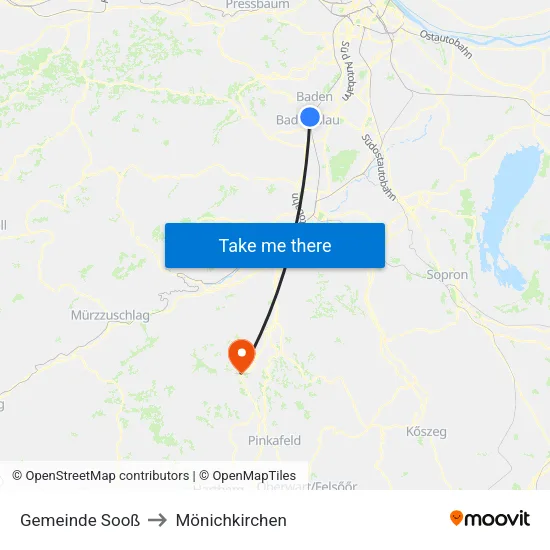 Gemeinde Sooß to Mönichkirchen map