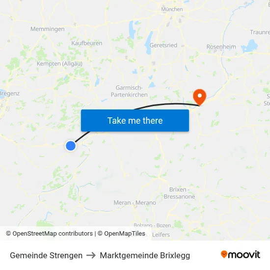 Gemeinde Strengen to Marktgemeinde Brixlegg map