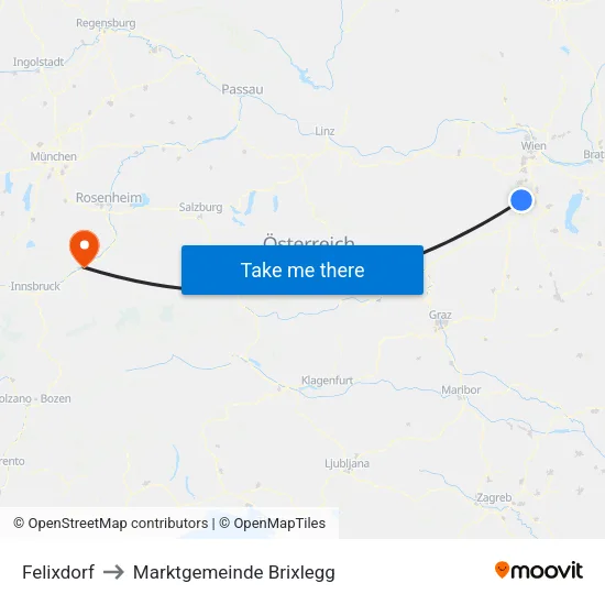 Felixdorf to Marktgemeinde Brixlegg map