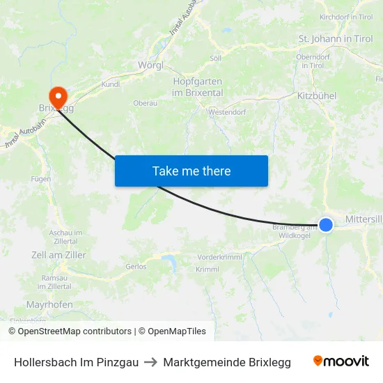 Hollersbach Im Pinzgau to Marktgemeinde Brixlegg map