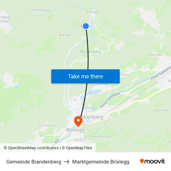 Gemeinde Brandenberg to Marktgemeinde Brixlegg map