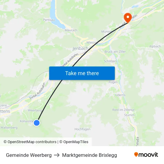 Gemeinde Weerberg to Marktgemeinde Brixlegg map