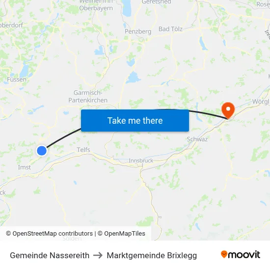 Gemeinde Nassereith to Marktgemeinde Brixlegg map