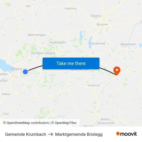 Gemeinde Krumbach to Marktgemeinde Brixlegg map