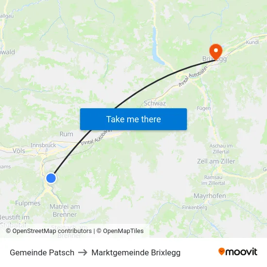Gemeinde Patsch to Marktgemeinde Brixlegg map