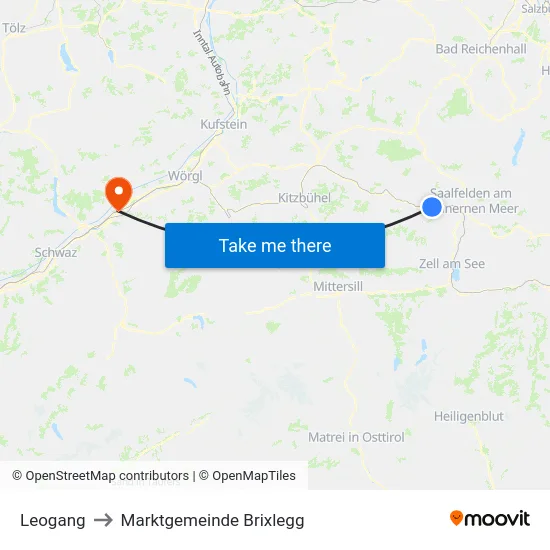Leogang to Marktgemeinde Brixlegg map