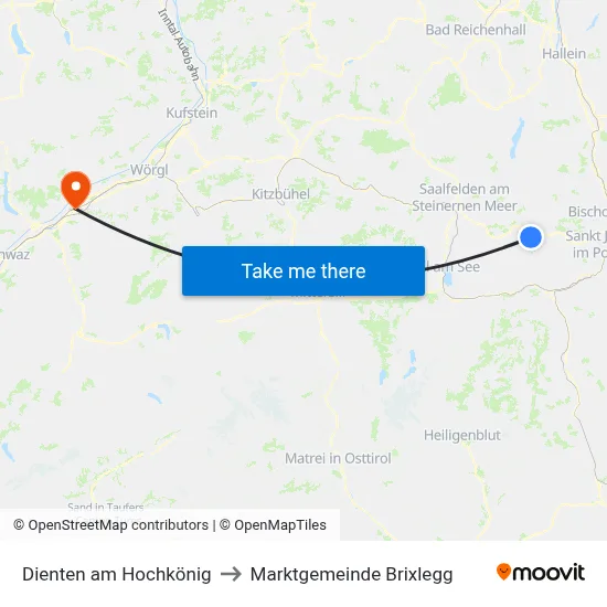 Dienten am Hochkönig to Marktgemeinde Brixlegg map