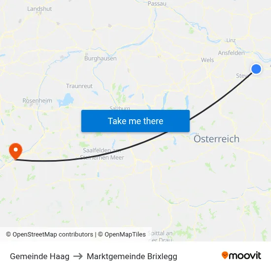 Gemeinde Haag to Marktgemeinde Brixlegg map