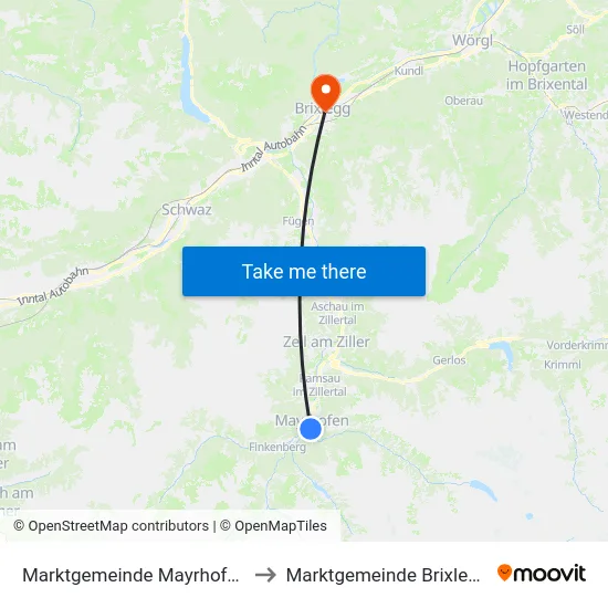 Marktgemeinde Mayrhofen to Marktgemeinde Brixlegg map