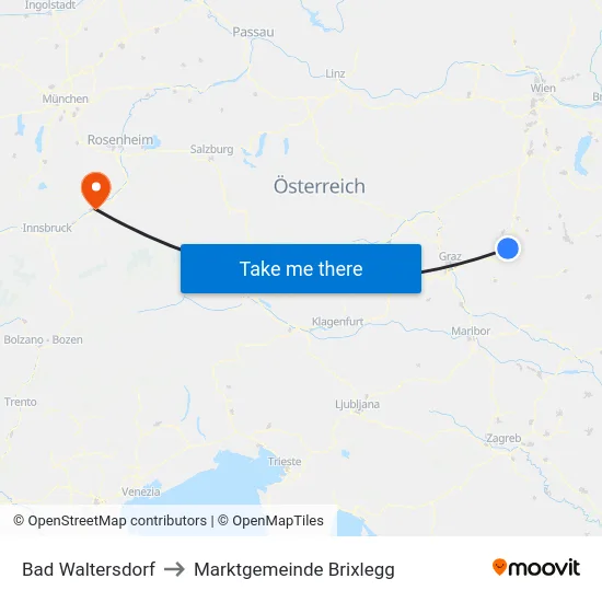 Bad Waltersdorf to Marktgemeinde Brixlegg map