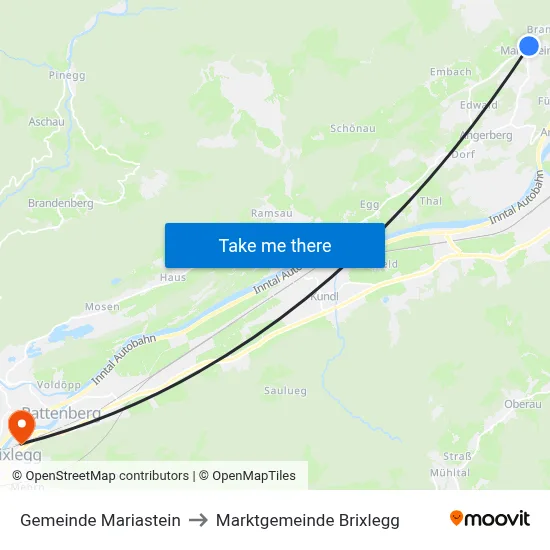 Gemeinde Mariastein to Marktgemeinde Brixlegg map