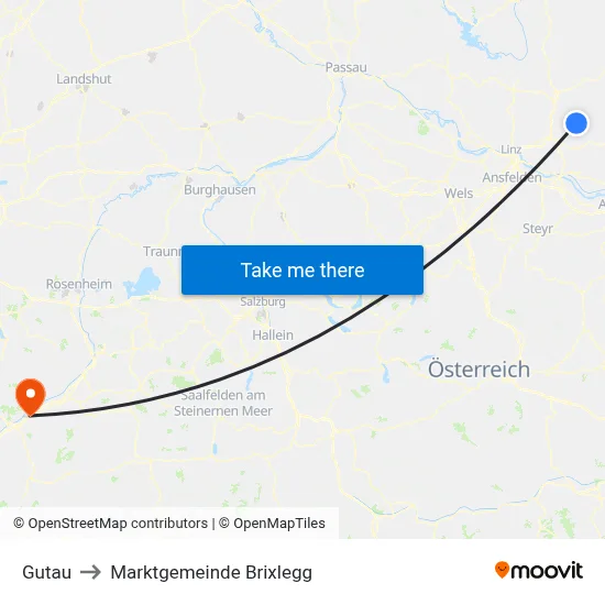 Gutau to Marktgemeinde Brixlegg map
