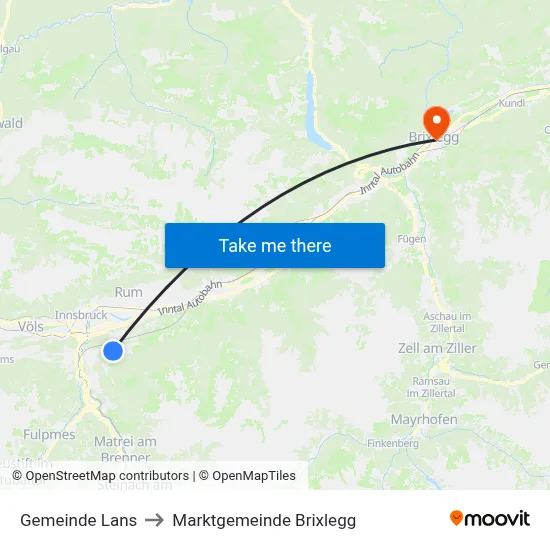 Gemeinde Lans to Marktgemeinde Brixlegg map