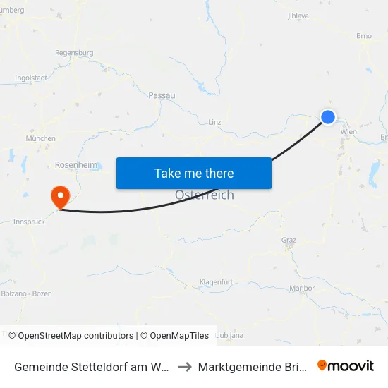 Gemeinde Stetteldorf am Wagram to Marktgemeinde Brixlegg map