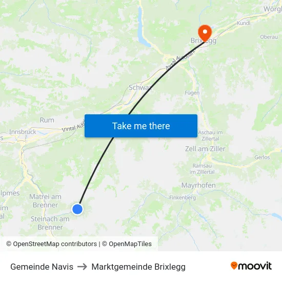 Gemeinde Navis to Marktgemeinde Brixlegg map
