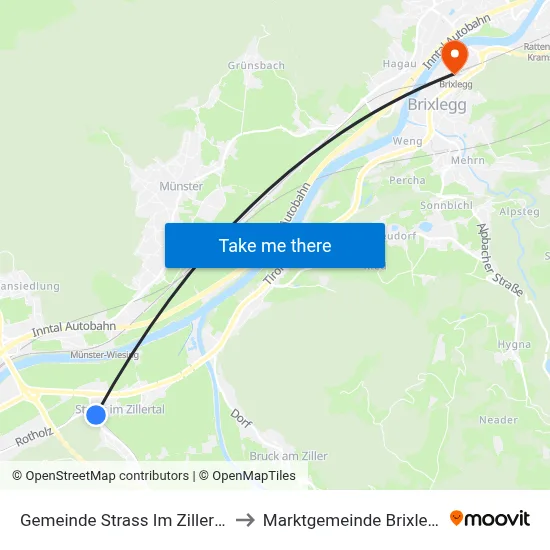 Gemeinde Strass Im Zillertal to Marktgemeinde Brixlegg map