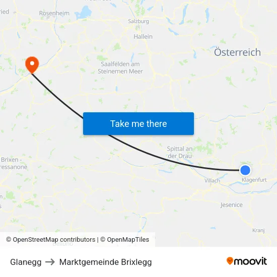 Glanegg to Marktgemeinde Brixlegg map
