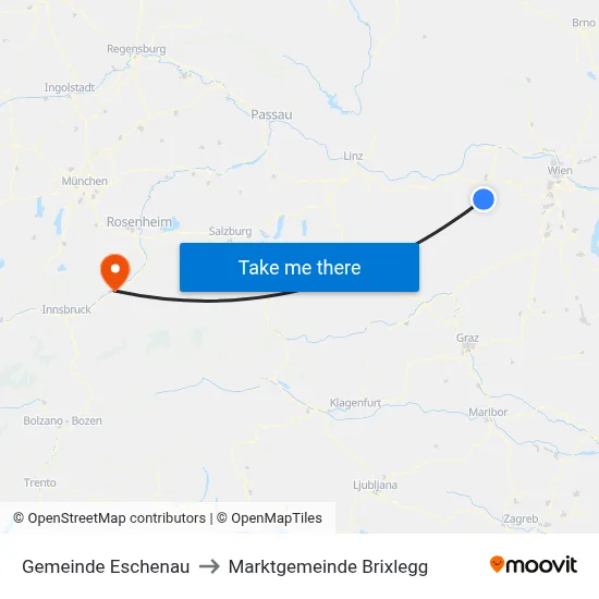 Gemeinde Eschenau to Marktgemeinde Brixlegg map