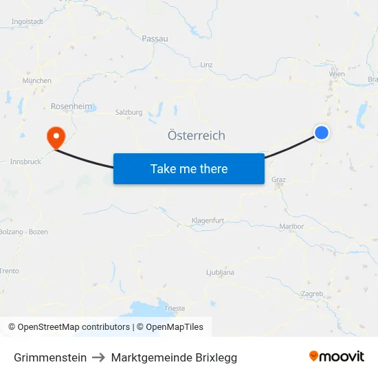 Grimmenstein to Marktgemeinde Brixlegg map