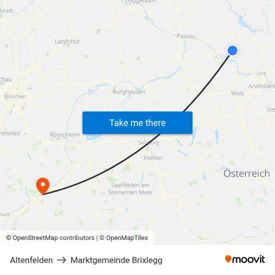 Altenfelden to Marktgemeinde Brixlegg map