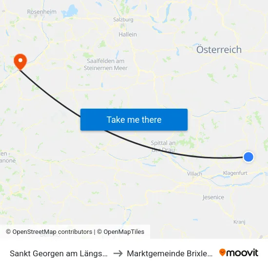 Sankt Georgen am Längsee to Marktgemeinde Brixlegg map
