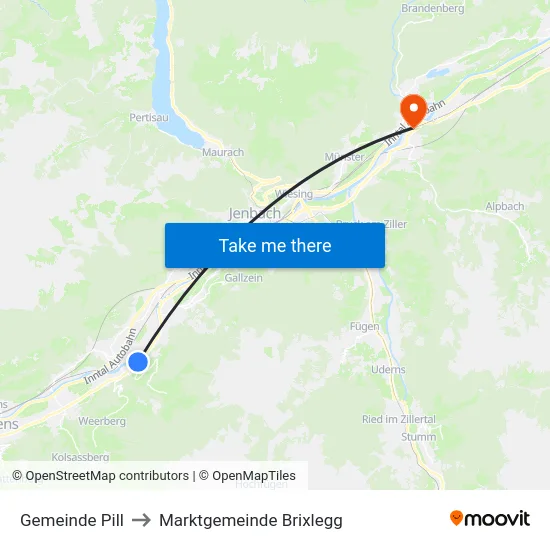 Gemeinde Pill to Marktgemeinde Brixlegg map