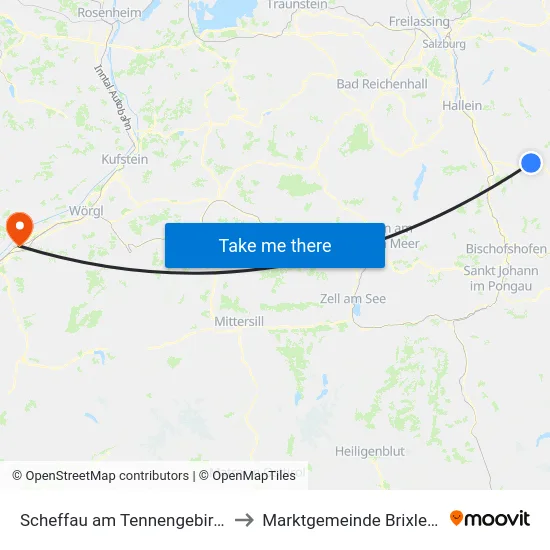 Scheffau am Tennengebirge to Marktgemeinde Brixlegg map