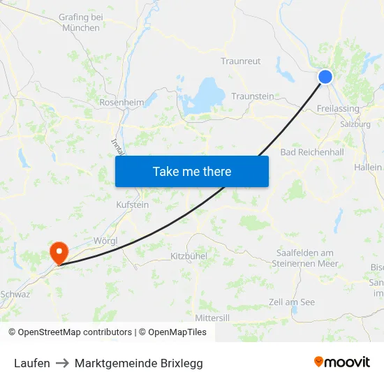 Laufen to Marktgemeinde Brixlegg map