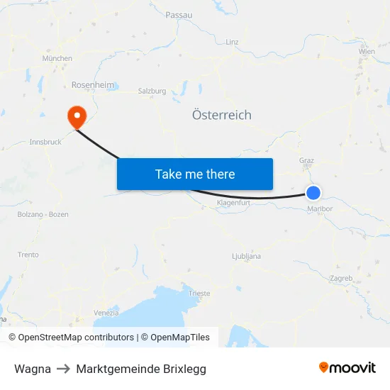 Wagna to Marktgemeinde Brixlegg map