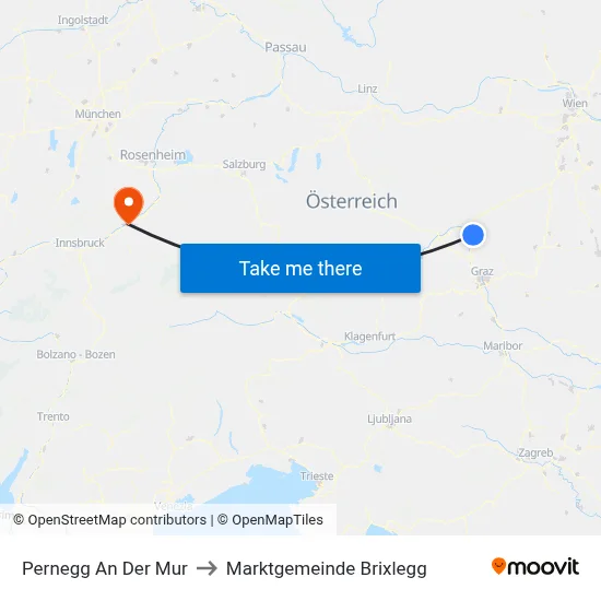 Pernegg An Der Mur to Marktgemeinde Brixlegg map