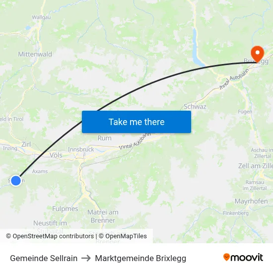 Gemeinde Sellrain to Marktgemeinde Brixlegg map
